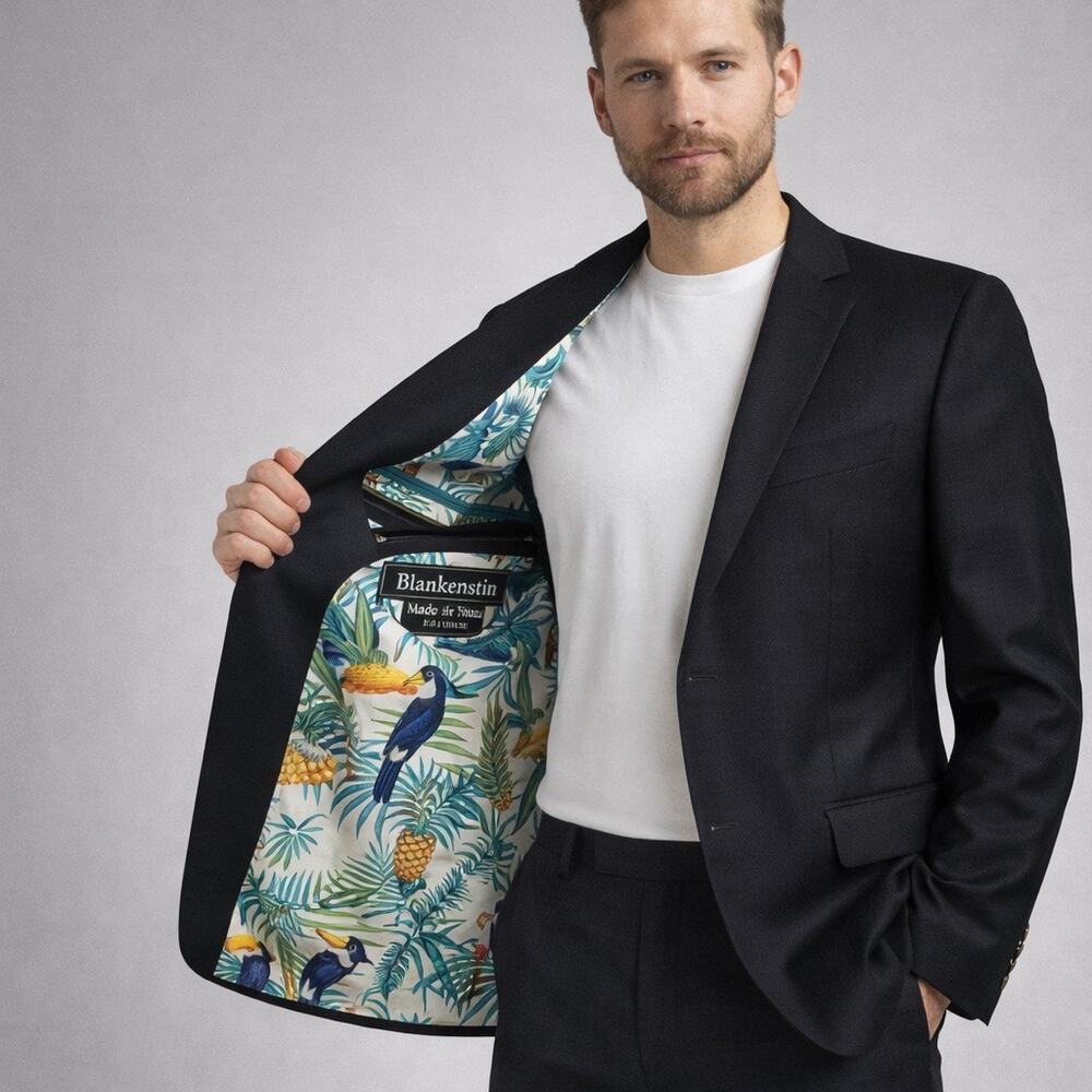 Indochino Custom Wool Blazer Mens 42R Black Sport Coat Tropical Lining